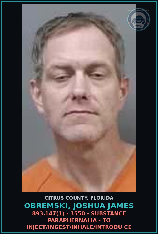 Booking mugshot of OBREMSKI, JOSHUA JAMES in Citrus County