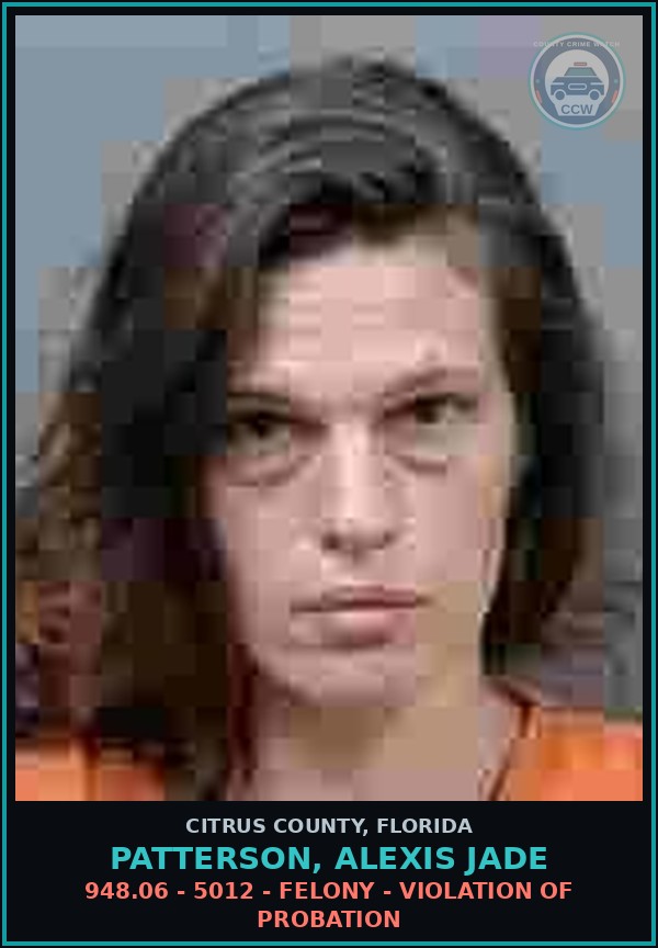 Booking mugshot of Patterson, Alexis Jade in Citrus County