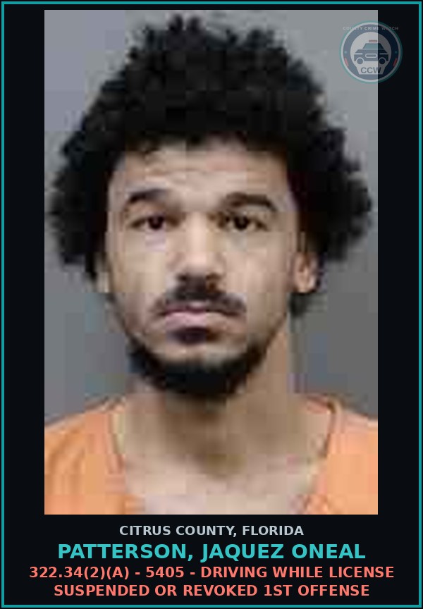 Booking mugshot of PATTERSON, JAQUEZ ONEAL in Citrus County