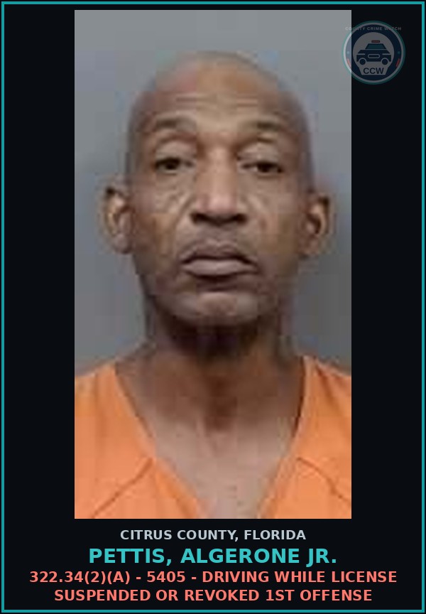 Booking mugshot of PETTIS, ALGERONE Jr. in Citrus County