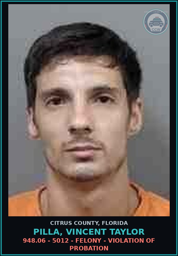 Booking mugshot of PILLA, VINCENT TAYLOR in Citrus County