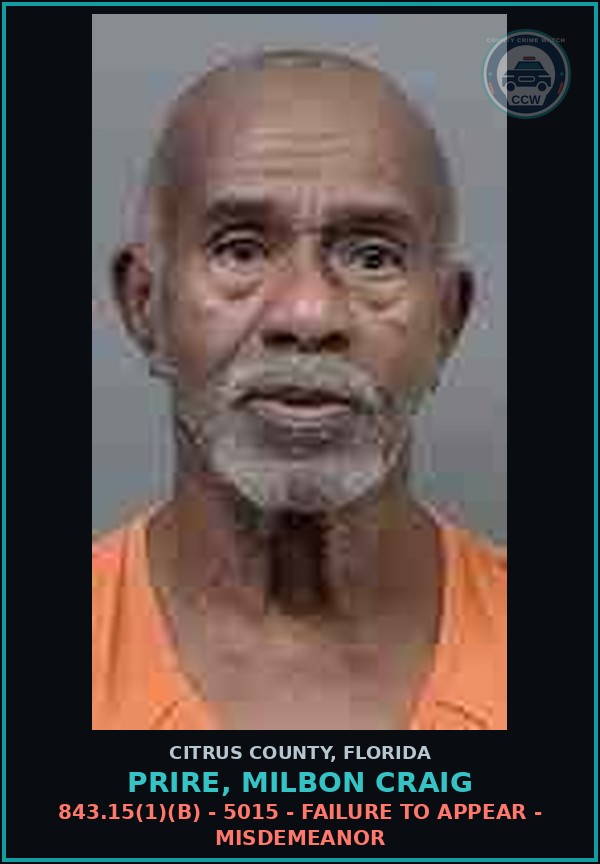 Booking mugshot of PRIRE, MILBON CRAIG in Citrus County