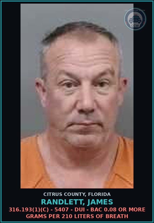 Booking mugshot of RANDLETT, JAMES in Citrus County