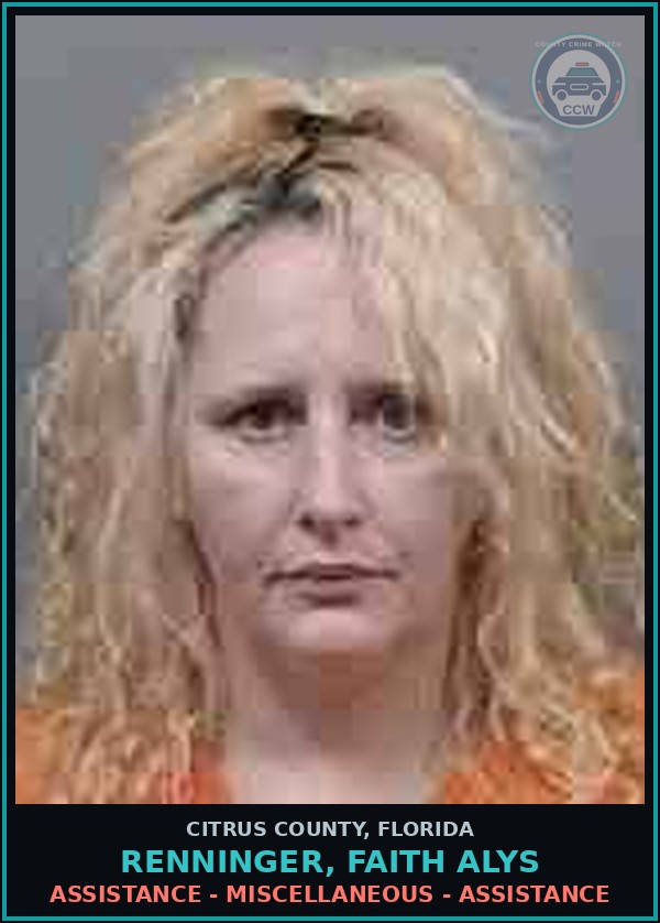 Booking mugshot of Renninger, Faith Alys in Citrus County