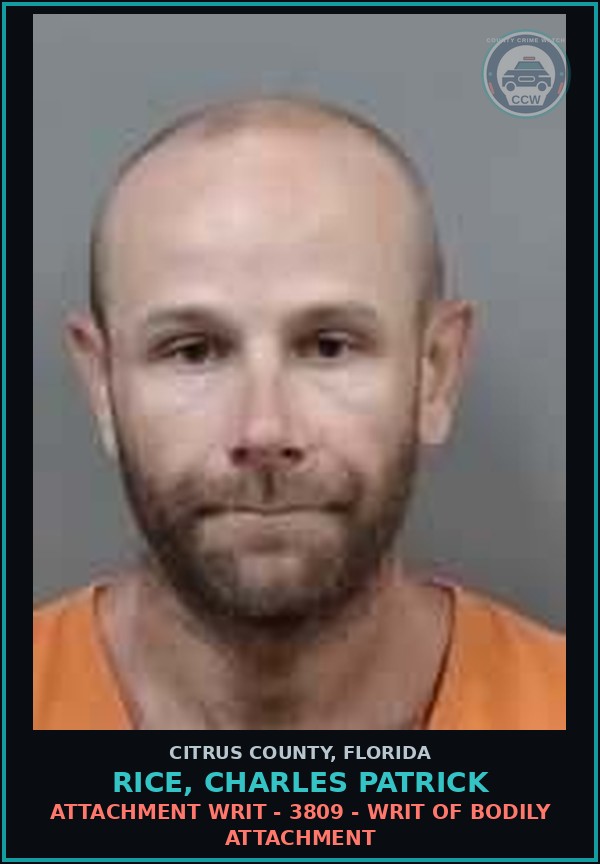 Booking mugshot of RICE, CHARLES PATRICK in Citrus County