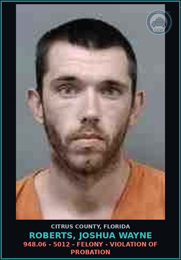 Booking mugshot of ROBERTS, JOSHUA WAYNE in Citrus County