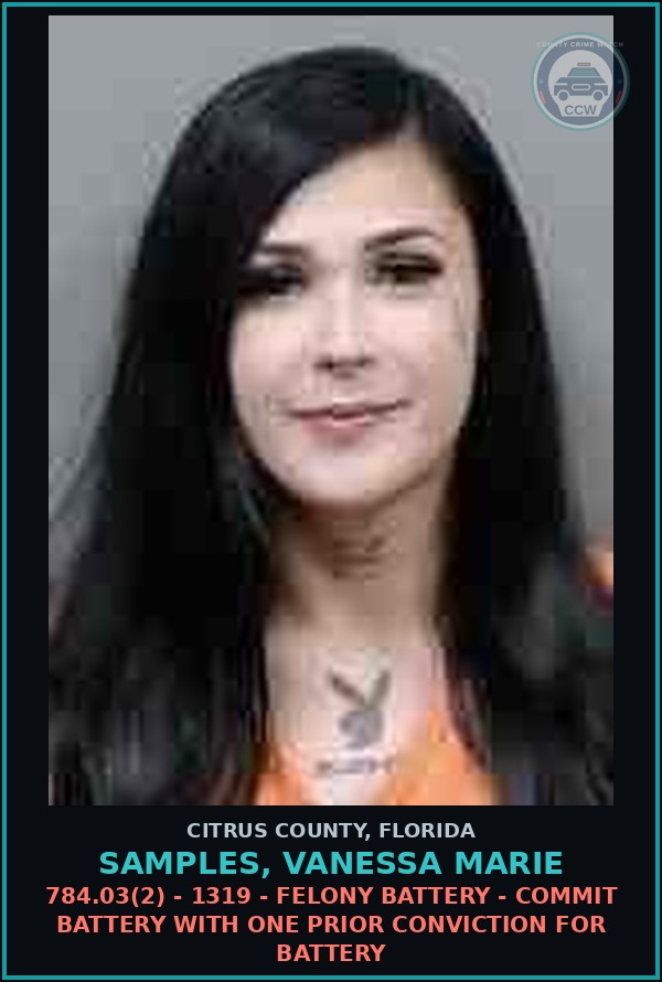 Booking mugshot of Samples, Vanessa Marie in Citrus County
