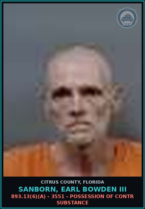 Booking mugshot of SANBORN, EARL BOWDEN III in Citrus County