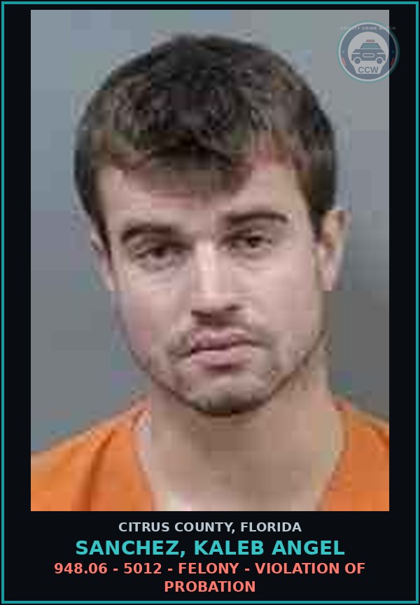 Booking mugshot of SANCHEZ, KALEB ANGEL in Citrus County