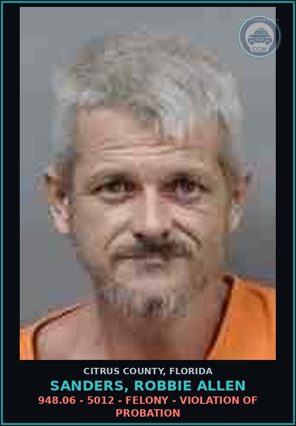 Booking mugshot of SANDERS, ROBBIE ALLEN in Citrus County