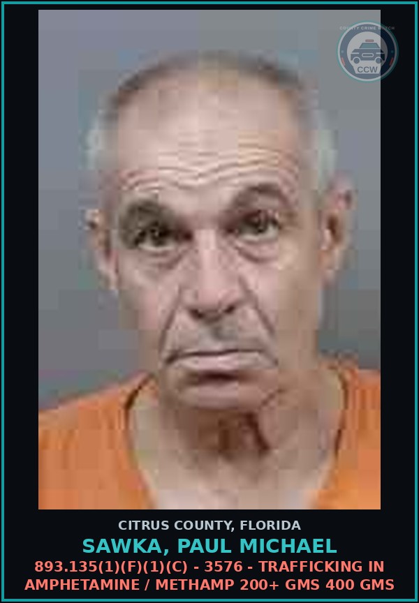 Booking mugshot of Sawka, Paul Michael in Citrus County