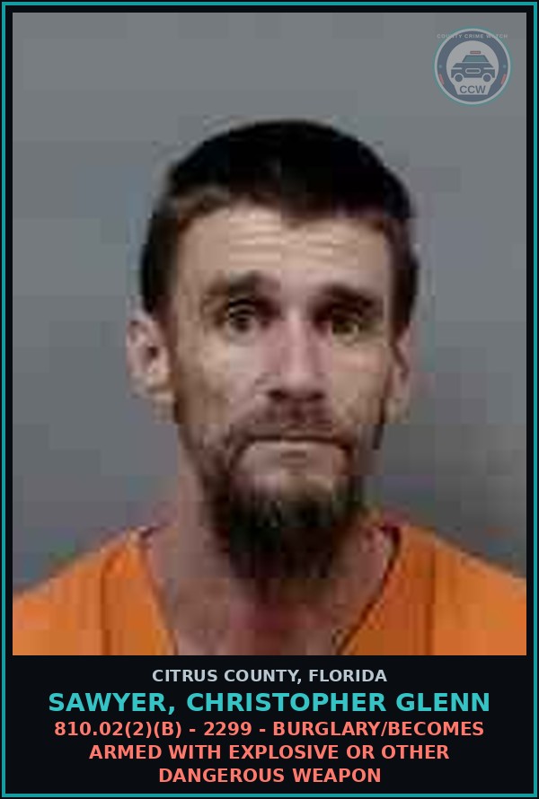 Booking mugshot of SAWYER, CHRISTOPHER GLENN in Citrus County