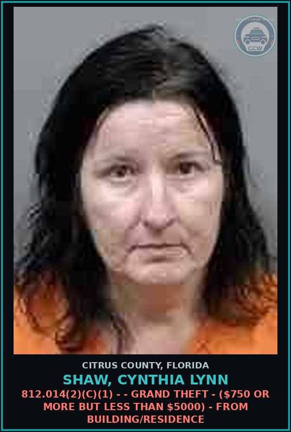 Booking mugshot of SHAW, CYNTHIA LYNN in Citrus County