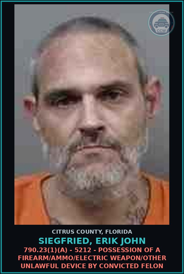 Booking mugshot of Siegfried, Erik John in Citrus County