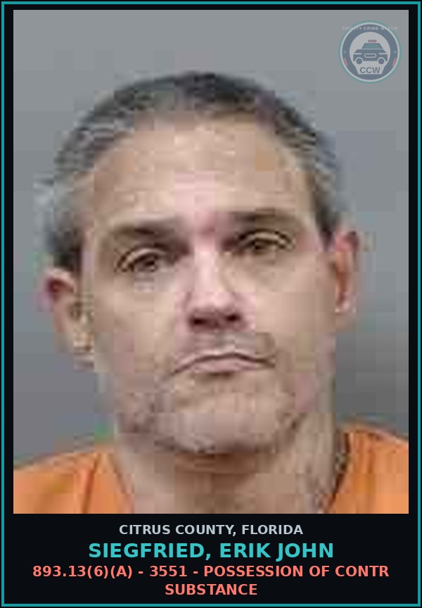 Booking mugshot of Siegfried, Erik John in Citrus County