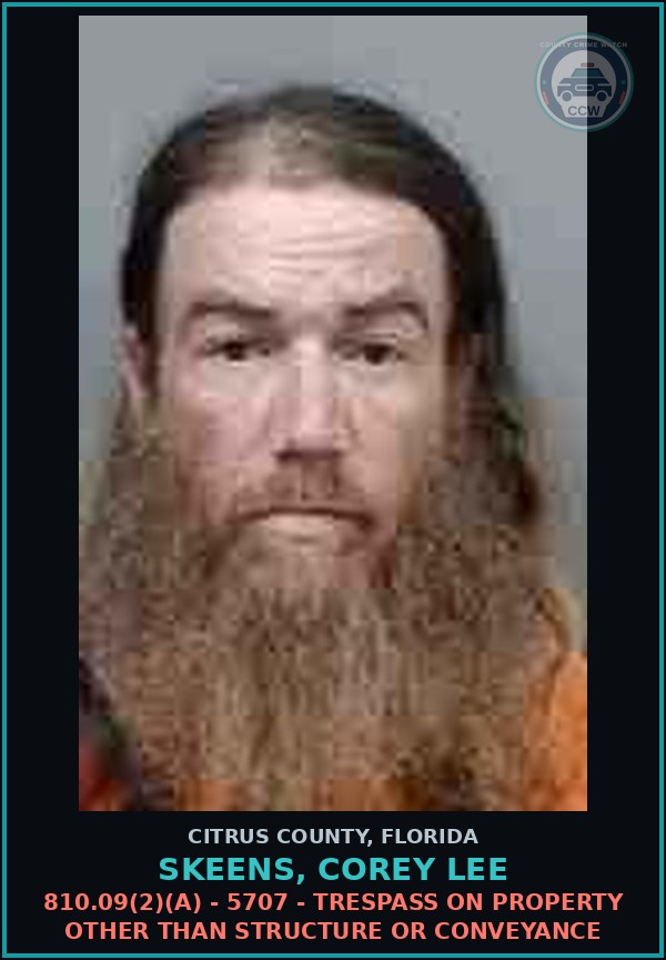 Booking mugshot of SKEENS, COREY LEE in Citrus County