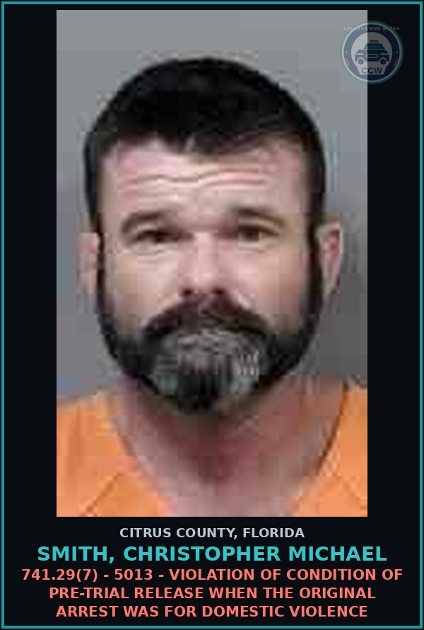 Booking mugshot of SMITH, CHRISTOPHER MICHAEL in Citrus County