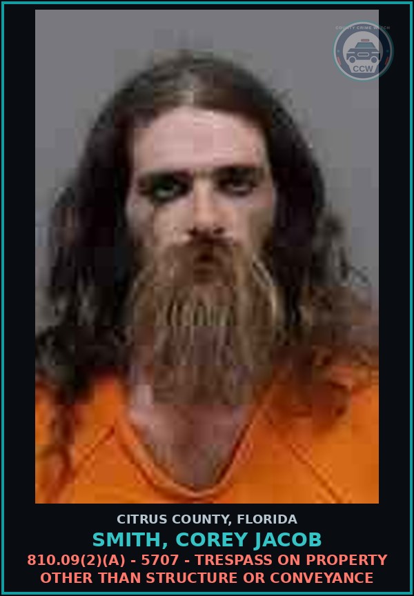 Booking mugshot of SMITH, COREY JACOB in Citrus County