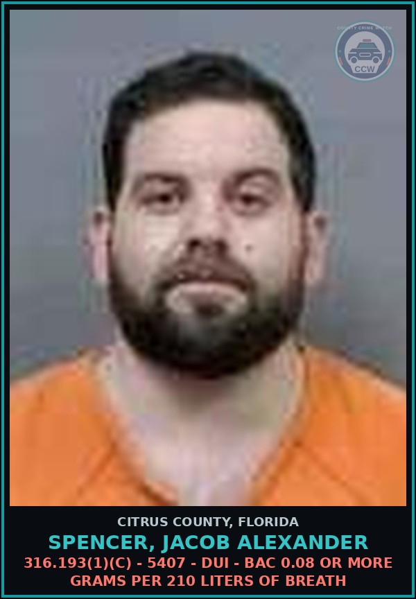 Booking mugshot of SPENCER, JACOB ALEXANDER in Citrus County