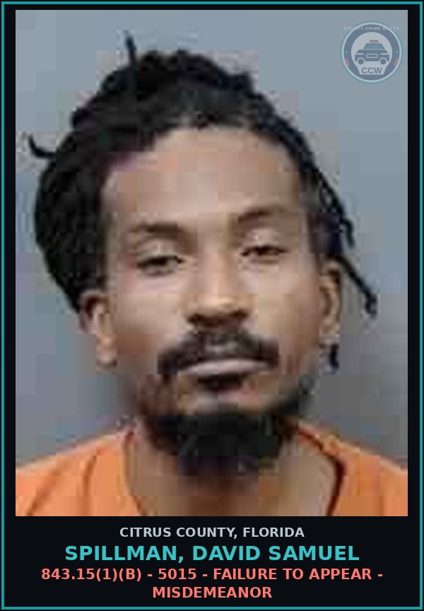 Booking mugshot of Spillman, David Samuel in Citrus County
