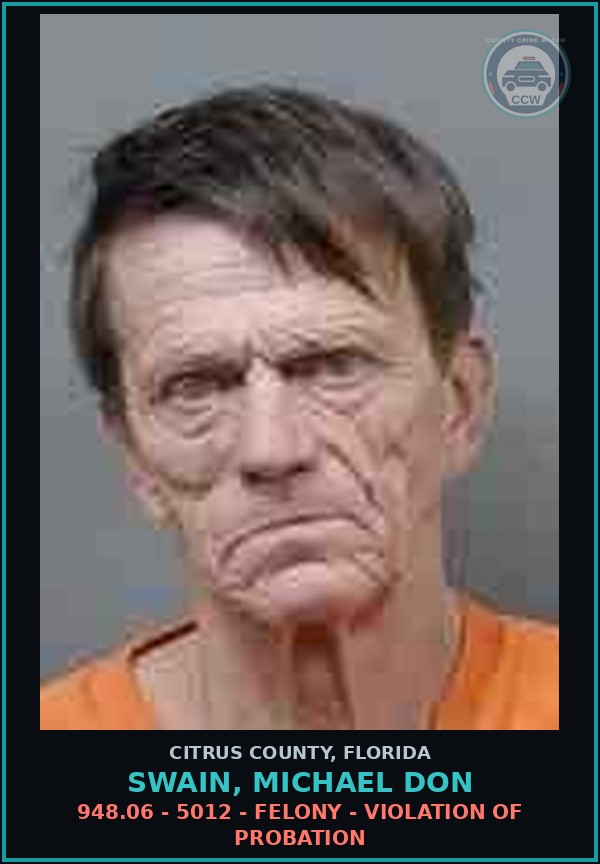 Booking mugshot of SWAIN, MICHAEL DON in Citrus County