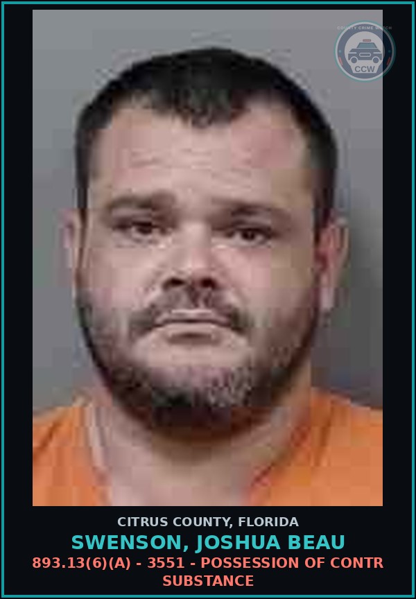 Booking mugshot of SWENSON, JOSHUA BEAU in Citrus County