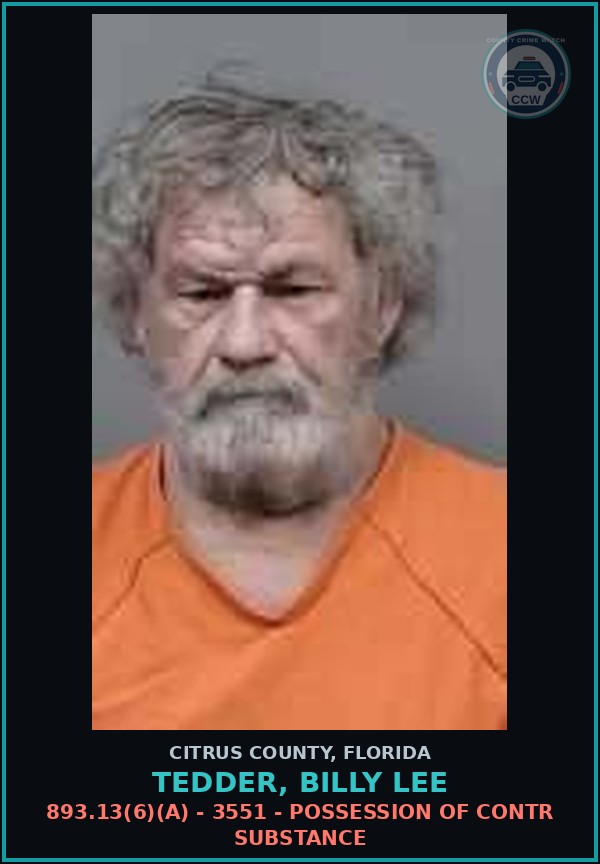 Booking mugshot of TEDDER, BILLY LEE in Citrus County