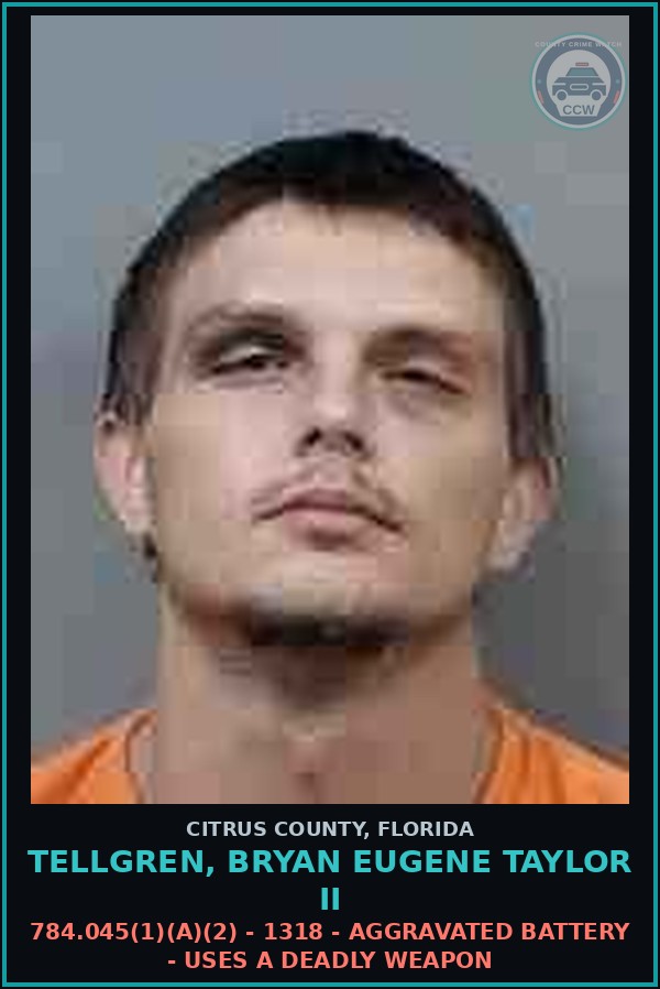 Booking mugshot of TELLGREN, BRYAN EUGENE TAYLOR II in Citrus County