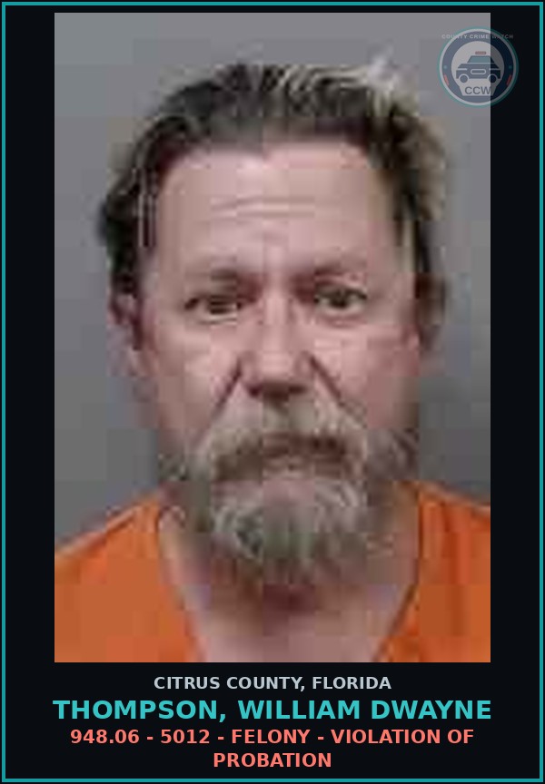 Booking mugshot of THOMPSON, WILLIAM DWAYNE in Citrus County