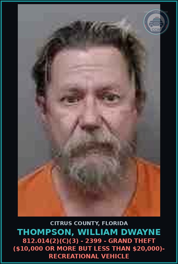 Booking mugshot of THOMPSON, WILLIAM DWAYNE in Citrus County