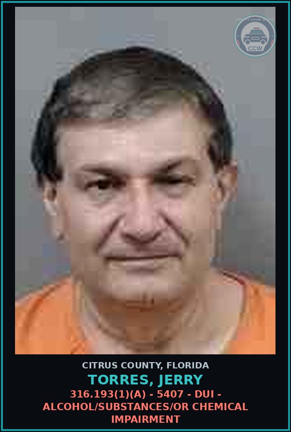 Booking mugshot of TORRES, JERRY in Citrus County