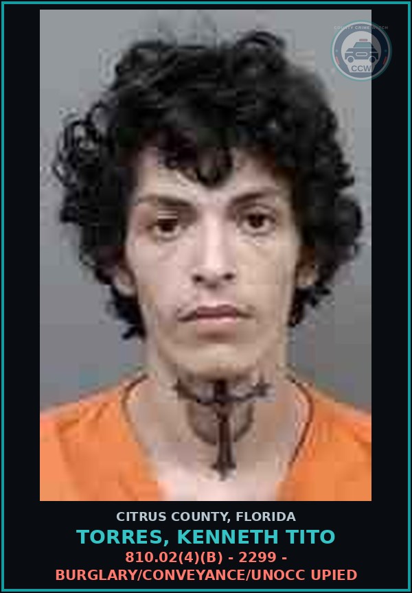 Booking mugshot of TORRES, KENNETH TITO in Citrus County