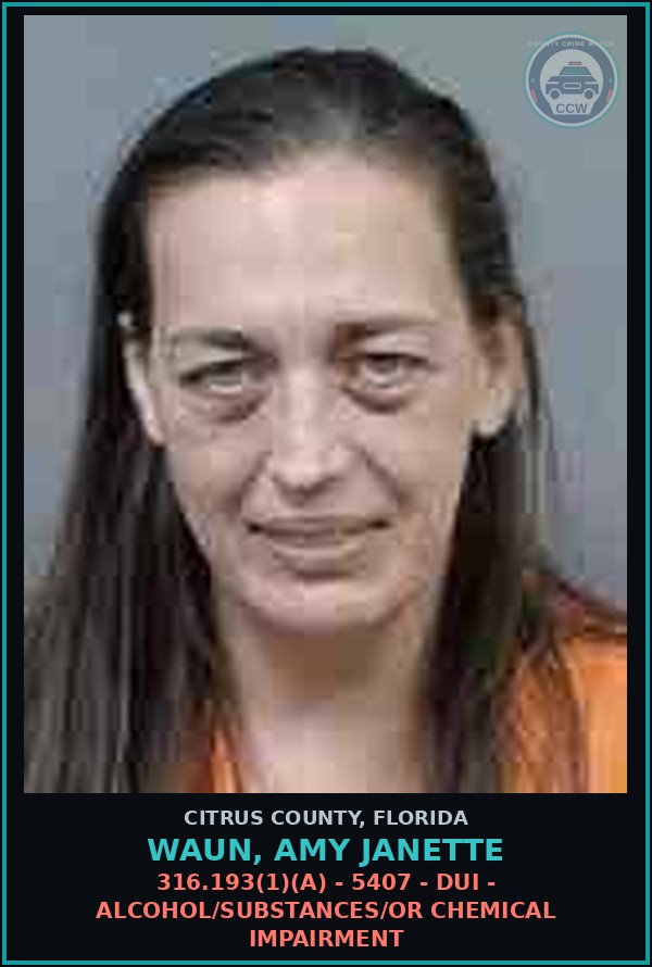 Booking mugshot of Waun, Amy Janette in Citrus County