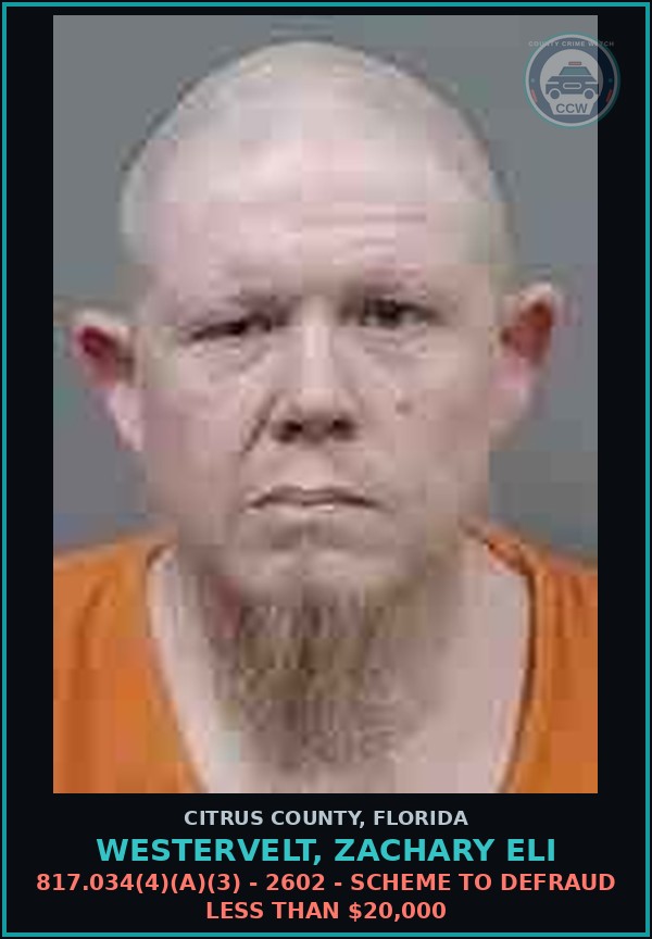 Booking mugshot of WESTERVELT, ZACHARY ELI in Citrus County