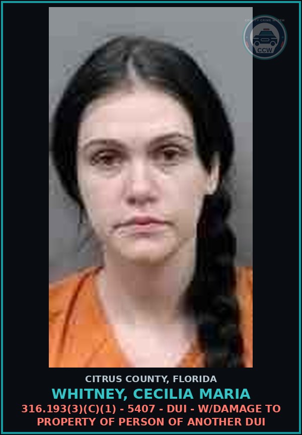Booking mugshot of WHITNEY, CECILIA MARIA in Citrus County