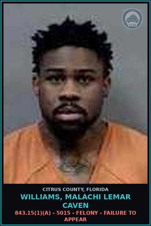 Booking mugshot of WILLIAMS, MALACHI LEMAR CAVEN in Citrus County