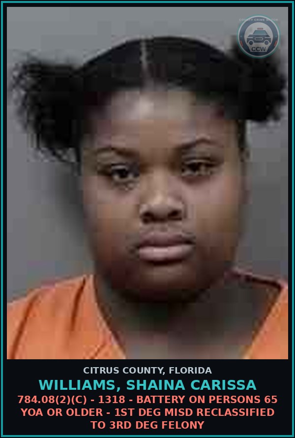 Booking mugshot of Williams, Shaina Carissa in Citrus County