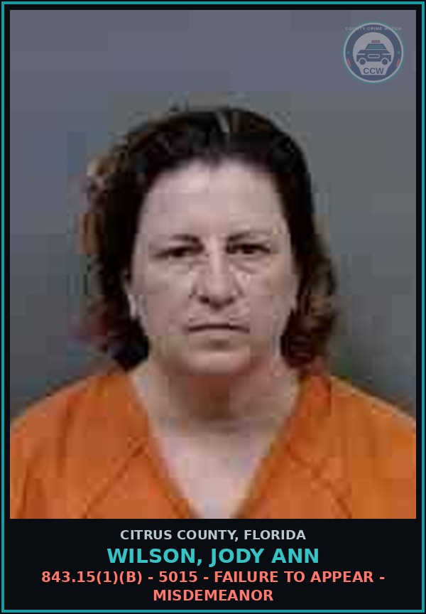 Booking mugshot of WILSON, JODY ANN in Citrus County