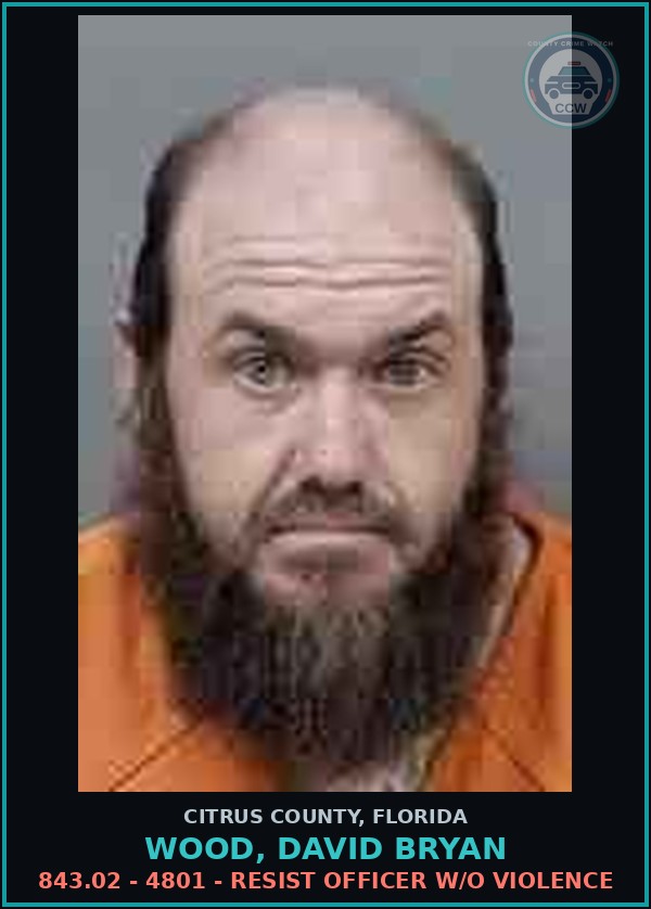 Booking mugshot of Wood, David Bryan in Citrus County
