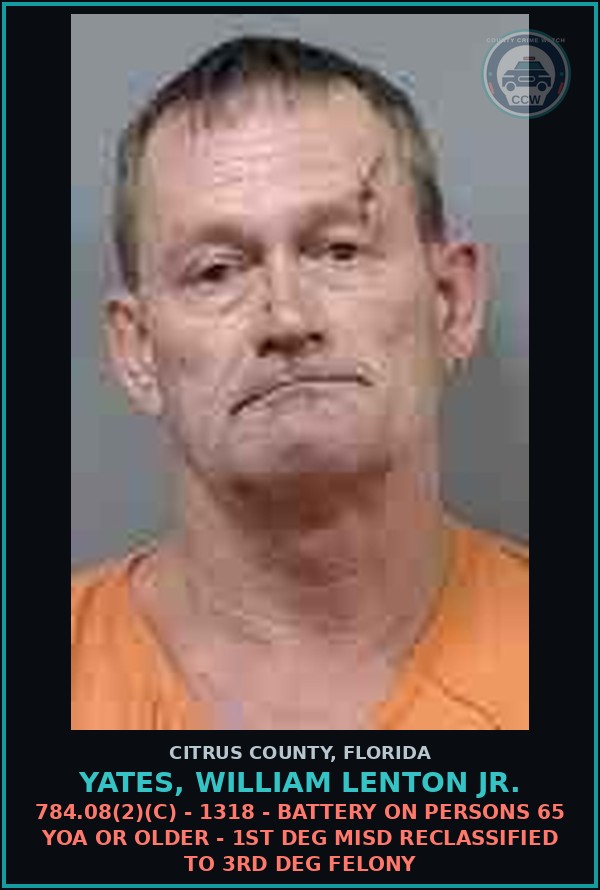 Booking mugshot of YATES, WILLIAM LENTON Jr. in Citrus County