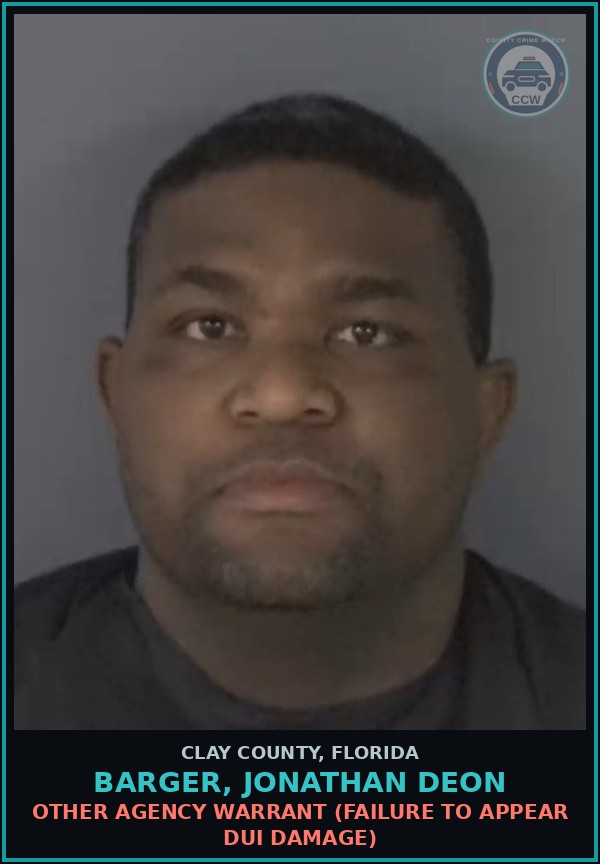 Booking mugshot of BARGER, JONATHAN DEON in Clay County