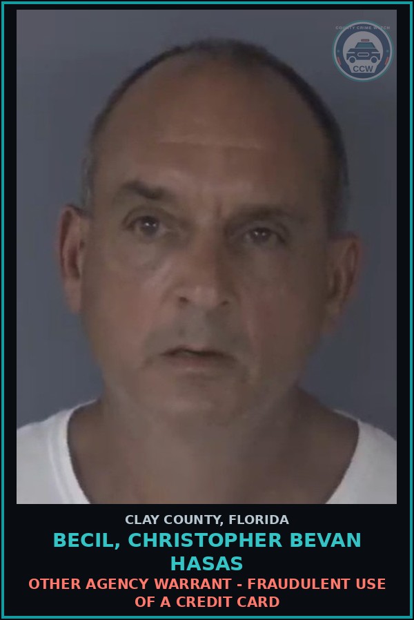 Booking mugshot of BECIL, CHRISTOPHER BEVAN HASAS in Clay County