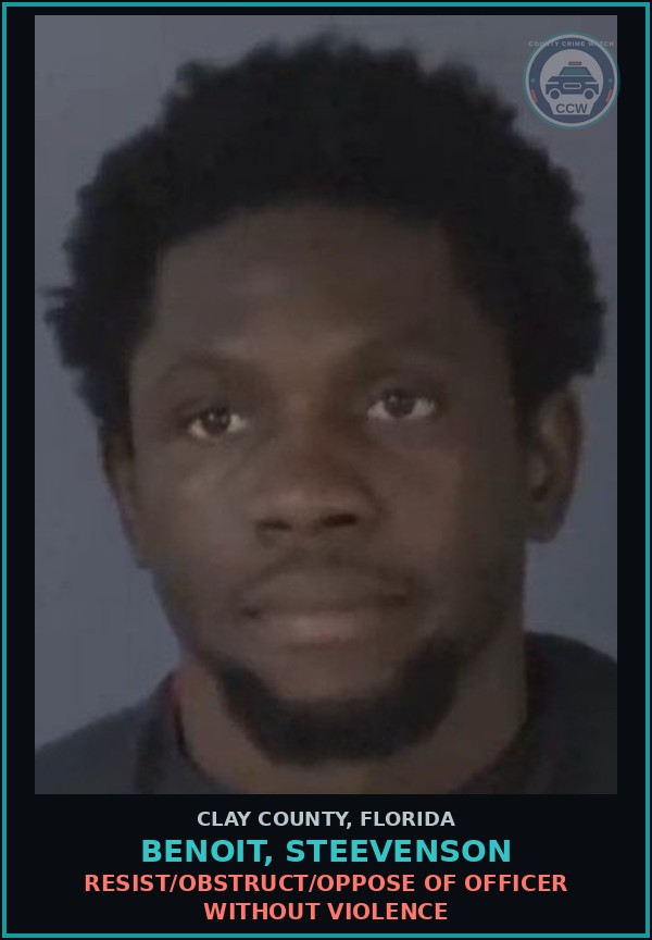 Booking mugshot of BENOIT, STEEVENSON in Clay County