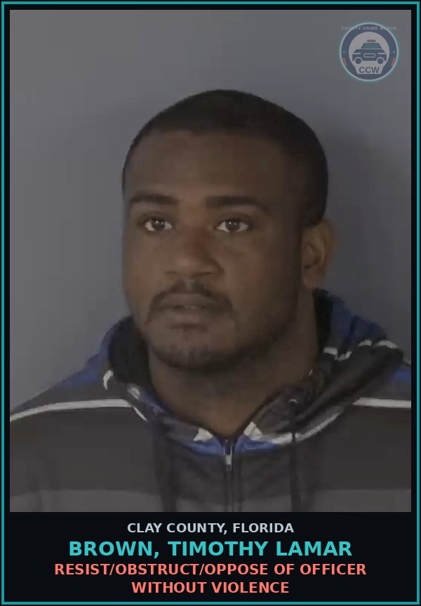 Booking mugshot of BROWN, TIMOTHY LAMAR in Clay County