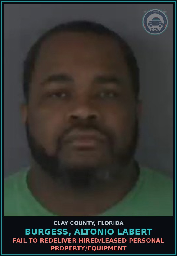 Booking mugshot of BURGESS, ALTONIO LABERT in Clay County