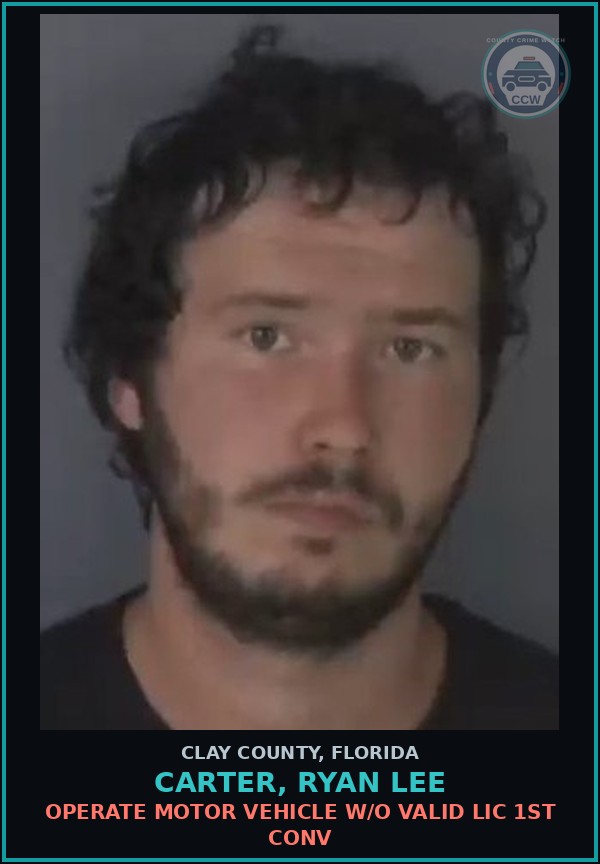Booking mugshot of CARTER, RYAN LEE in Clay County