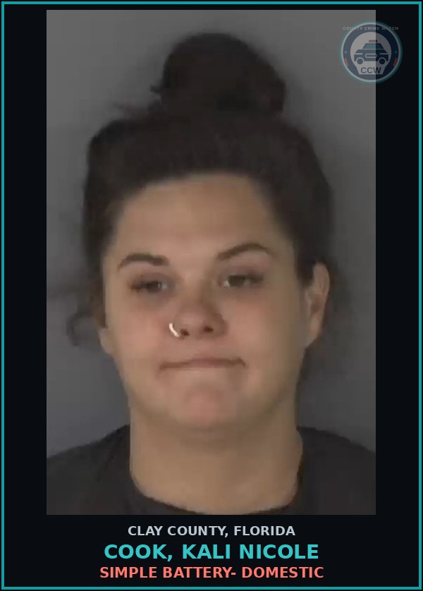 Booking mugshot of COOK, KALI NICOLE in Clay County