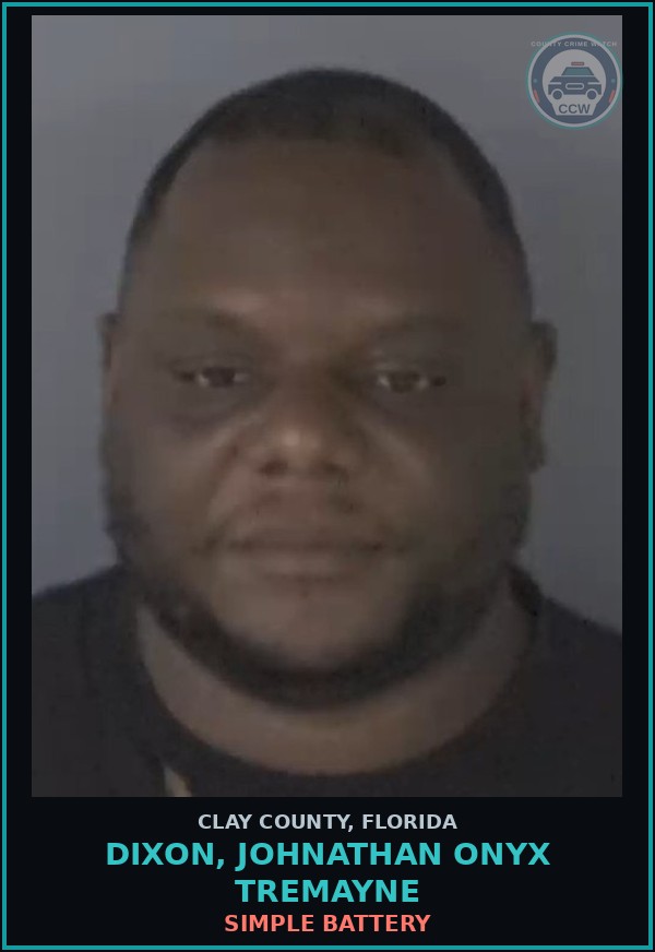 Booking mugshot of DIXON, JOHNATHAN ONYX TREMAYNE in Clay County