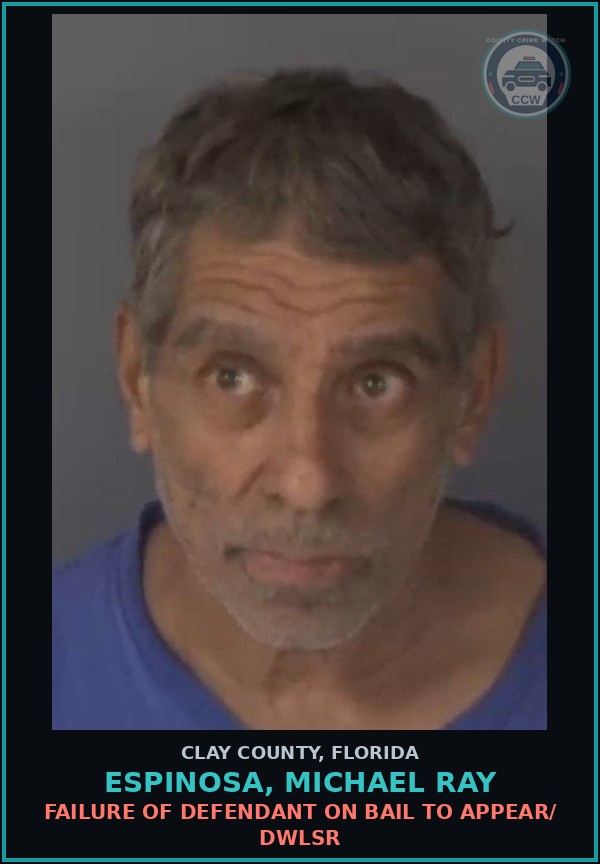 Booking mugshot of ESPINOSA, MICHAEL RAY in Clay County