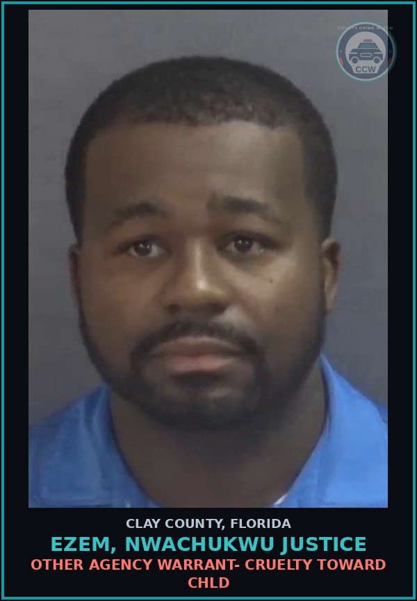 Booking mugshot of EZEM, NWACHUKWU JUSTICE in Clay County